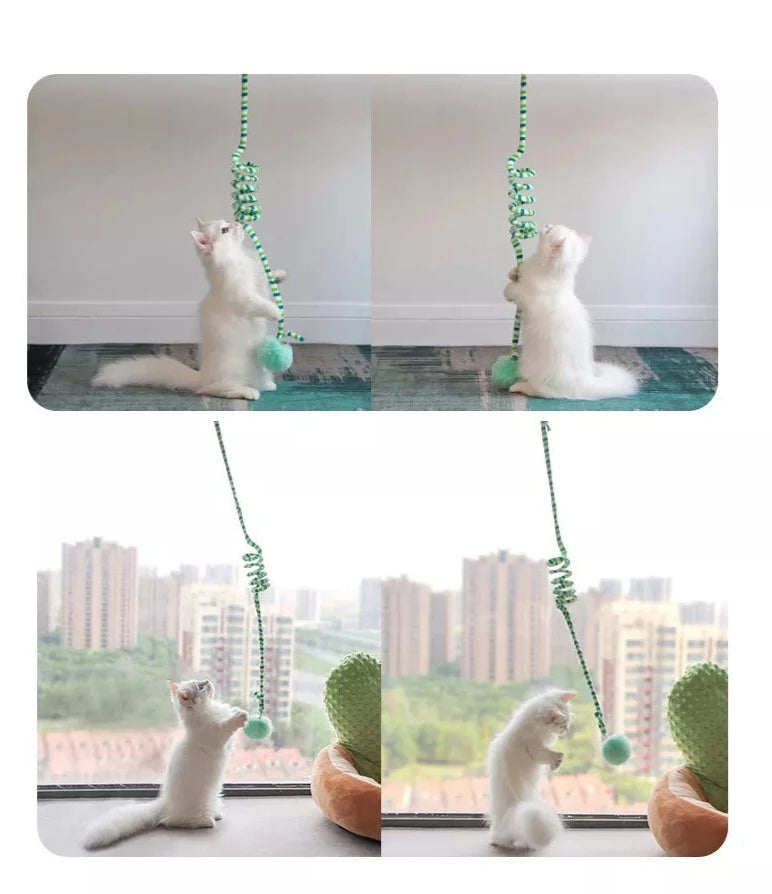 Interactive Hanging Spiral and Pom Pom Cat Toy